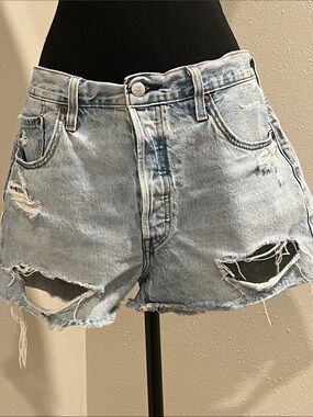 Levi's 501 Light Blue Distressed High-Rise Jean Shorts-Size 32